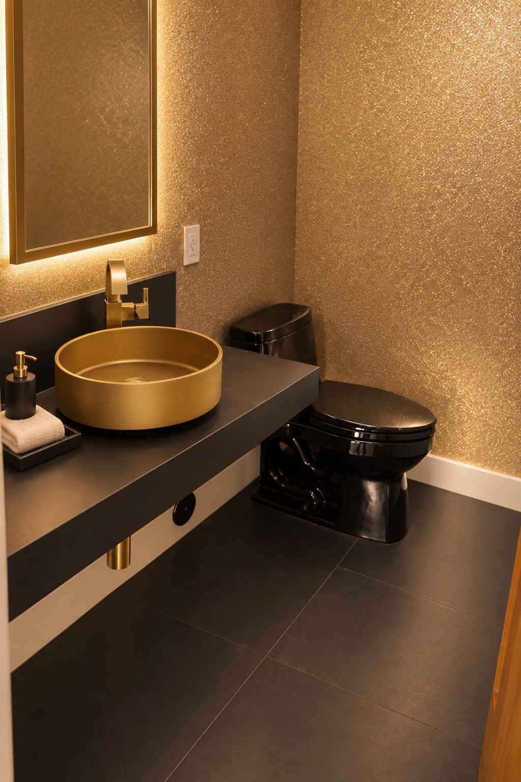 Gold-toned powder room vanity
