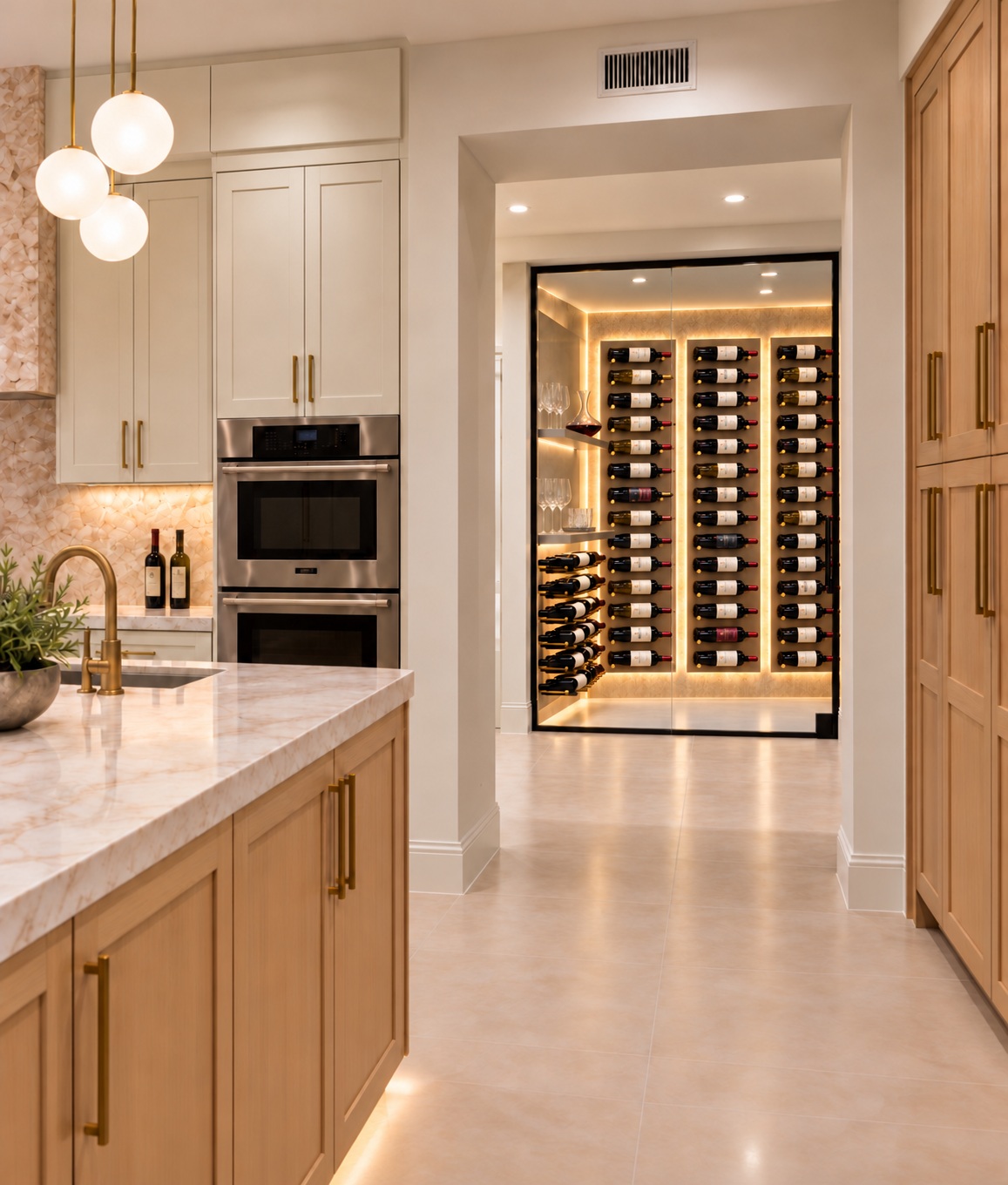 Kitchen ovens and passage to the wine room