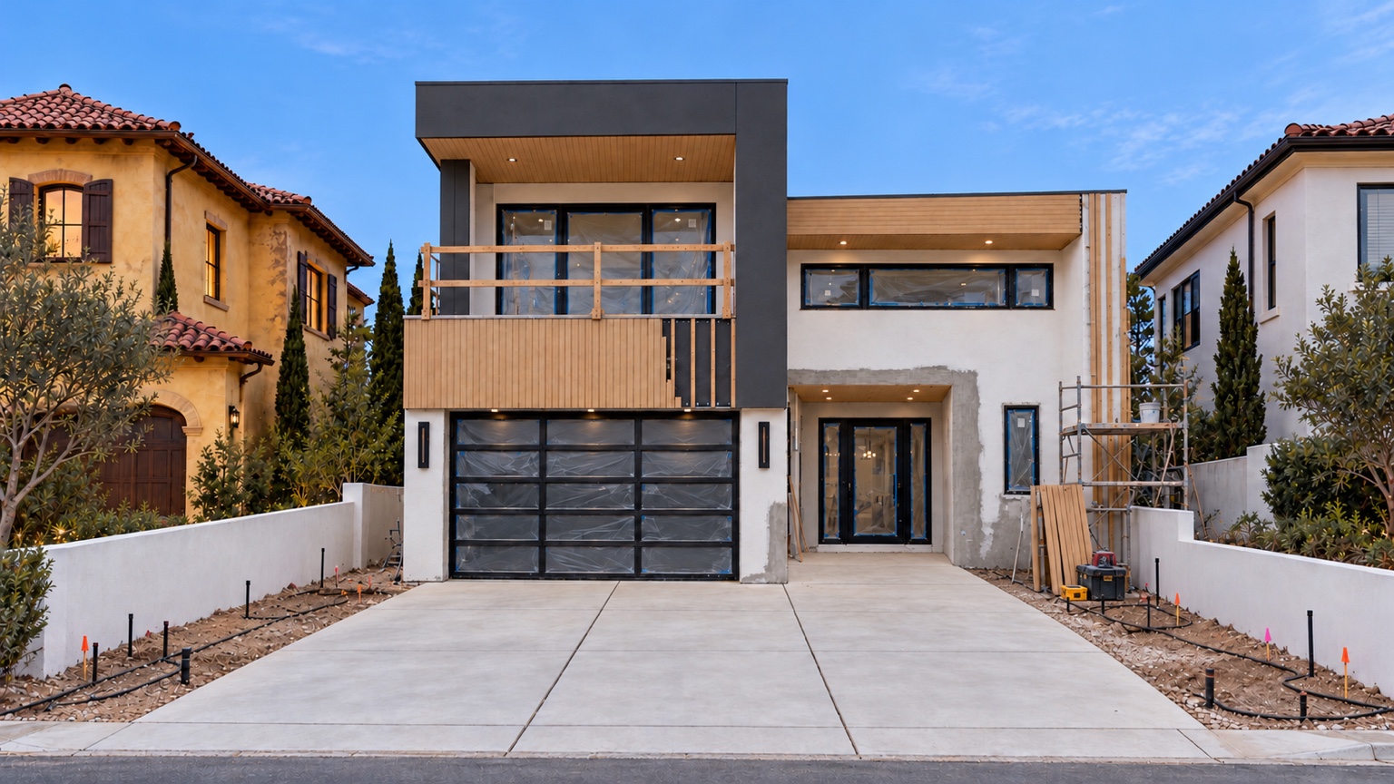 Exterior nearing completion before final landscaping