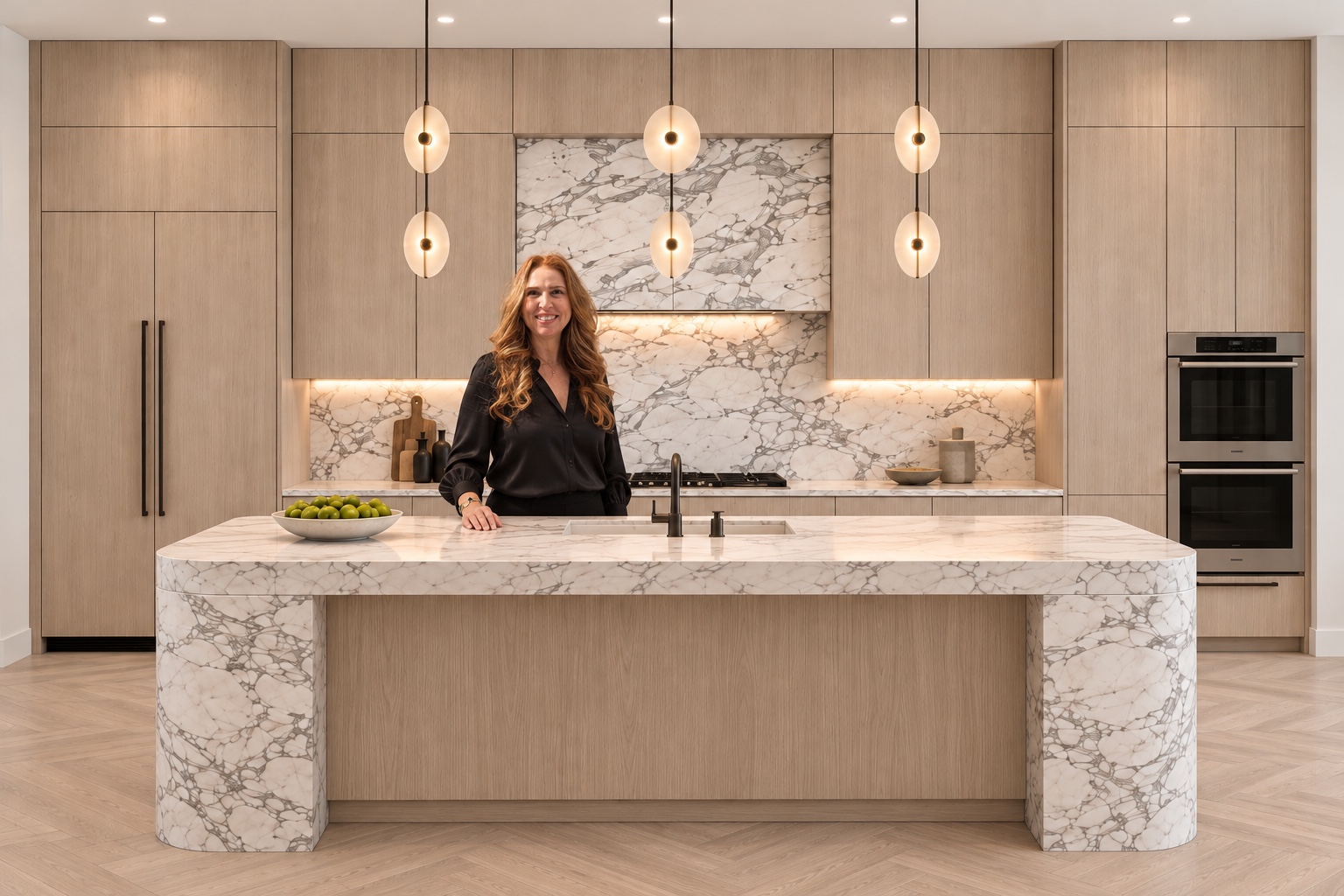 Ziba Shamoeil behind the kitchen island at Hollywood Residence