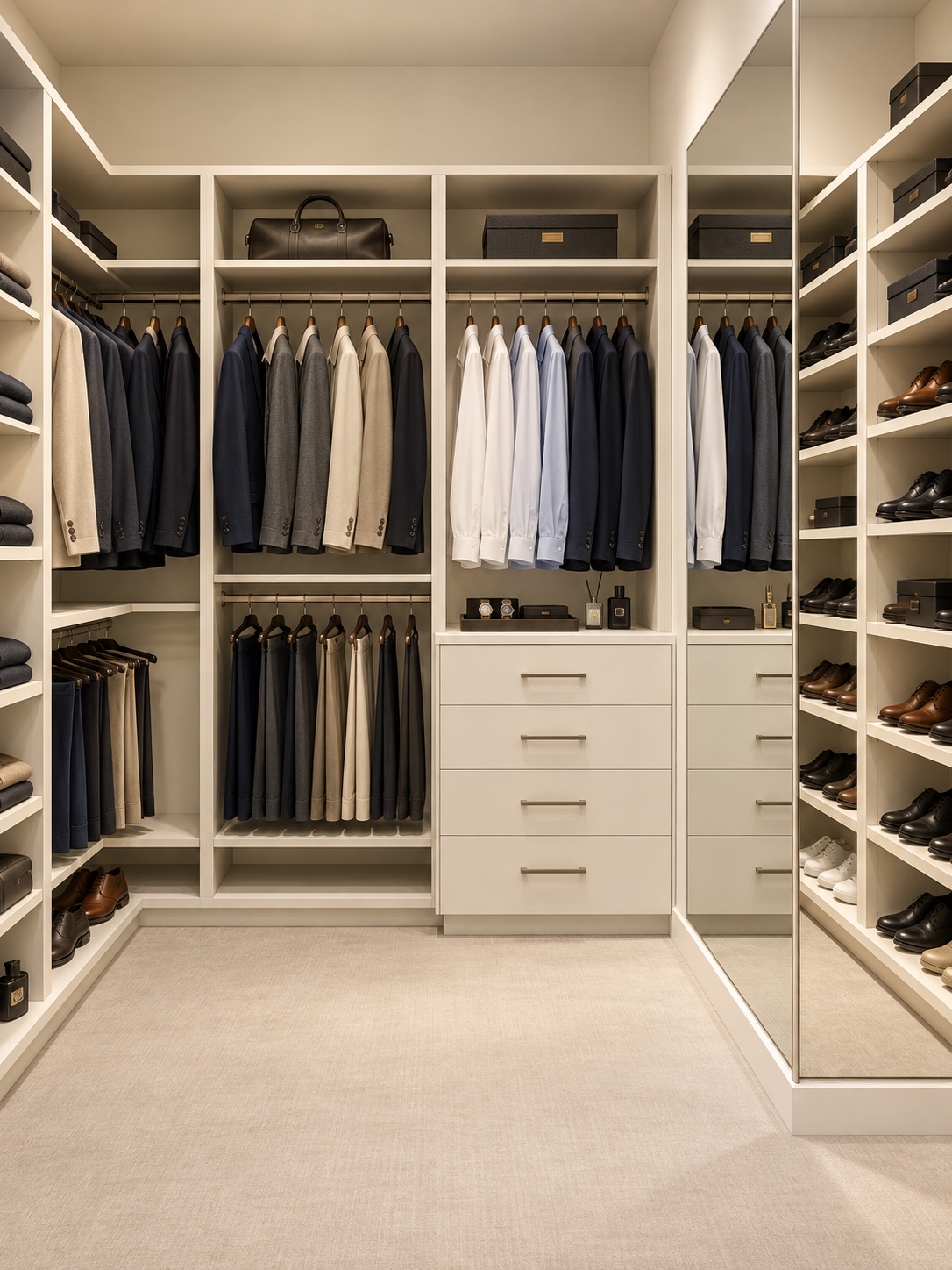 Walk-in closet with illuminated shelving