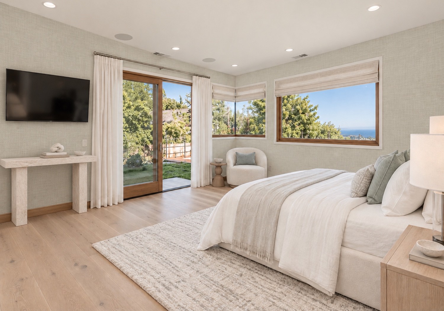 Bright bedroom opening to the garden